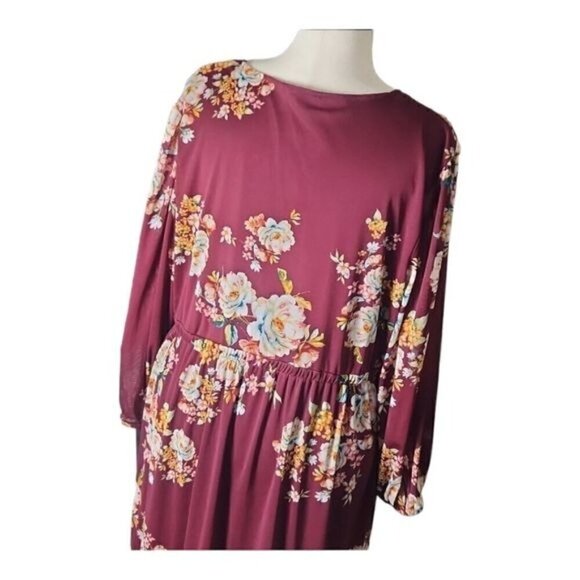Burgundy Cherry Maroon Floral Fall Maxi Dress w/ Lace 3X Boho Chic Cottagecore - Picture 12 of 12